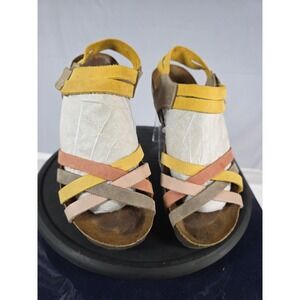 Sabatini Leather Strappy Wedge Sandals Black Comfort Footbed EU 37 Inner Bios